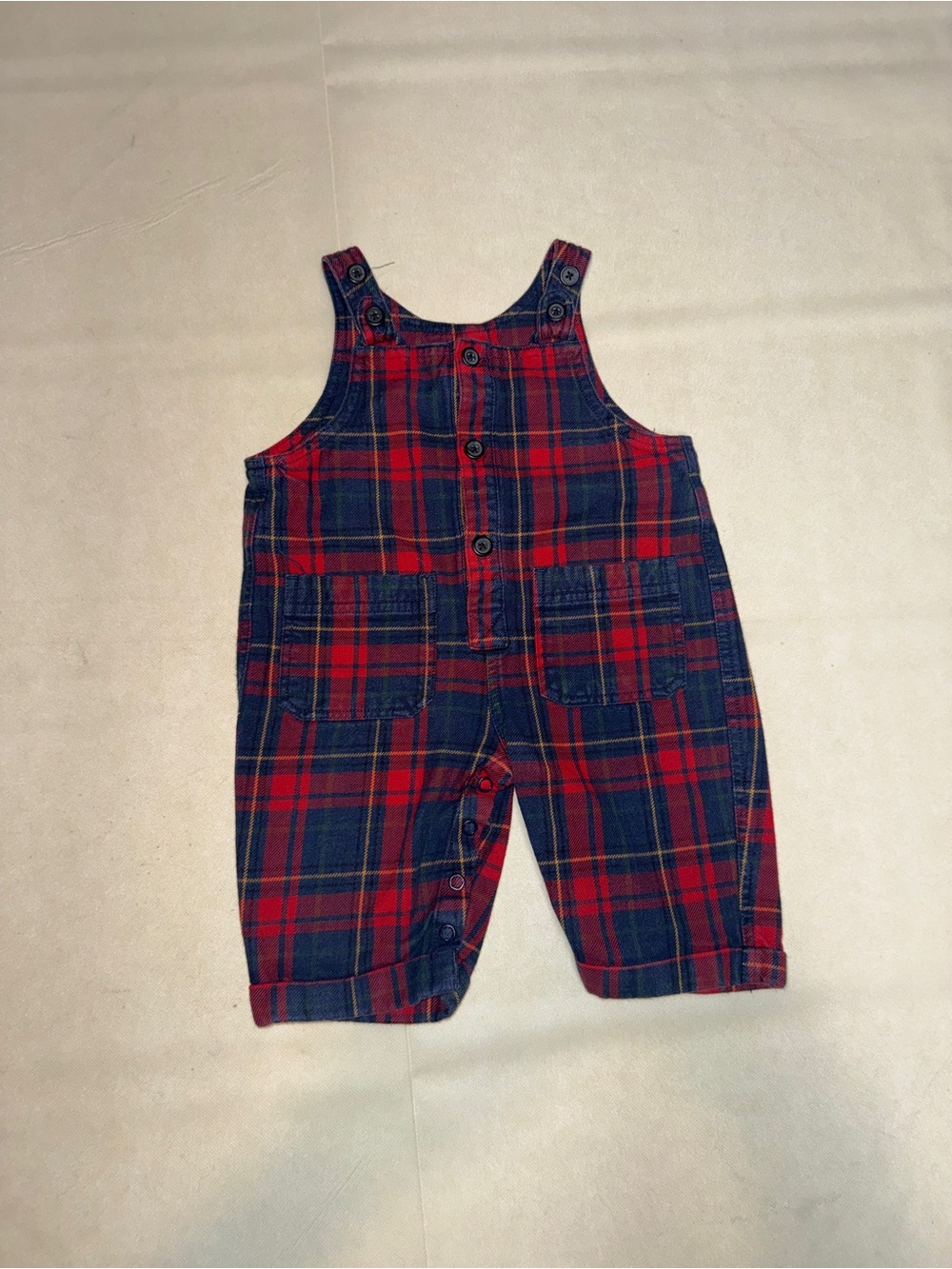 GAP Red and Navy Plaid Toddler Overalls